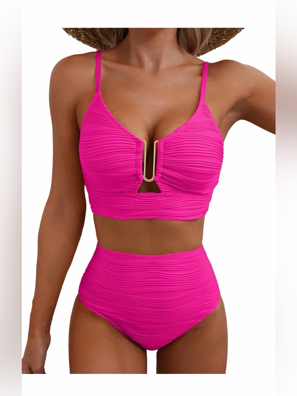 🆕 2 Piece Bikini Set U-Wire Cutout Popular Swimsuit High Waisted